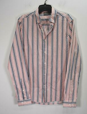 Asos Mens Pink Stripe Long Sleeve Stretch Business Dress Button