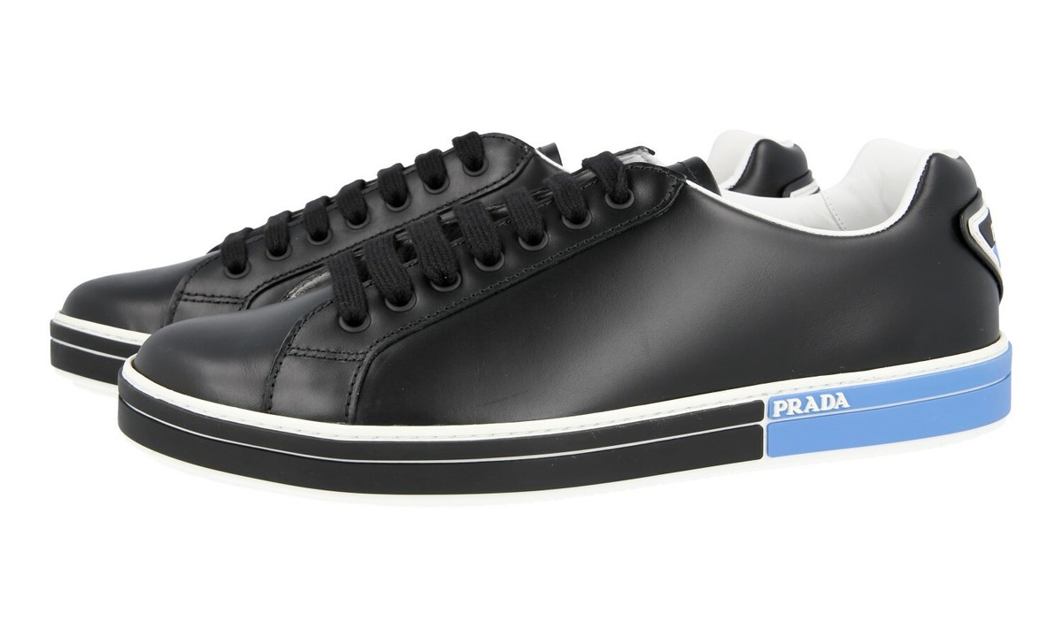 PRADA Leather Sneakers 4E3314 Black White Blue TRIANGOLO  display picture 3