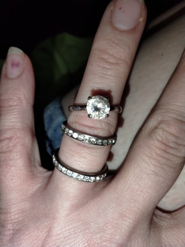 Bridal Ring Set. Sterling Silver Wedding Ring Set. Round Cut Engagement Ring