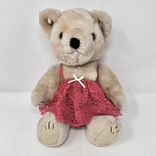 Teddy Bear in Red Lingerie Undies Pearl Earrings Jointed Vintage Unbranded 10"