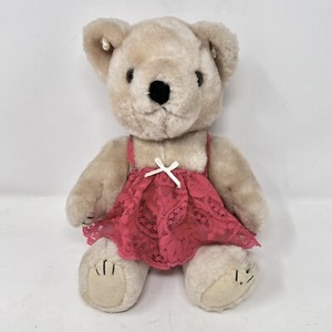 Teddy Bear in Red Lingerie Undies Pearl Earrings Jointed Vintage? Unbranded 10"