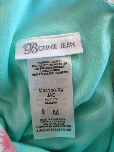NEW BONNIE JEAN Girl's M Jade Green Floral Sleeveless Popover Knit Romper NWT - Picture 6 of 6