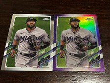 2021 Topps Chrome Purple Refractor #160 Starling Marte #105/299 AND Base 