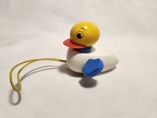 Vintage BRIO Wood Pull-Toy Duck Blue Spinning Wings Yellow Head Plastic Bill