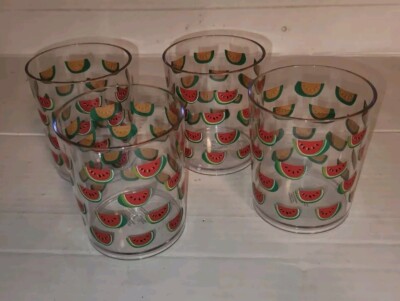 4 Plastic Juice Water Cups Watermelon Slice Design Bourbon Whiskey