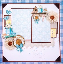 Handmade Springtime Garden 12x12 Premade Scrapbook Layout Page w. Hats  Flowers