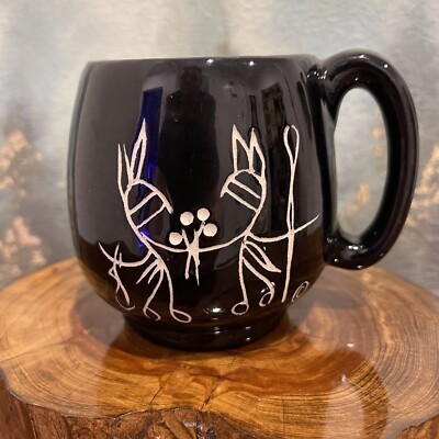 Southwestern Native American Art Pottery Mug Carved  Design by Tipi of AZ Unique