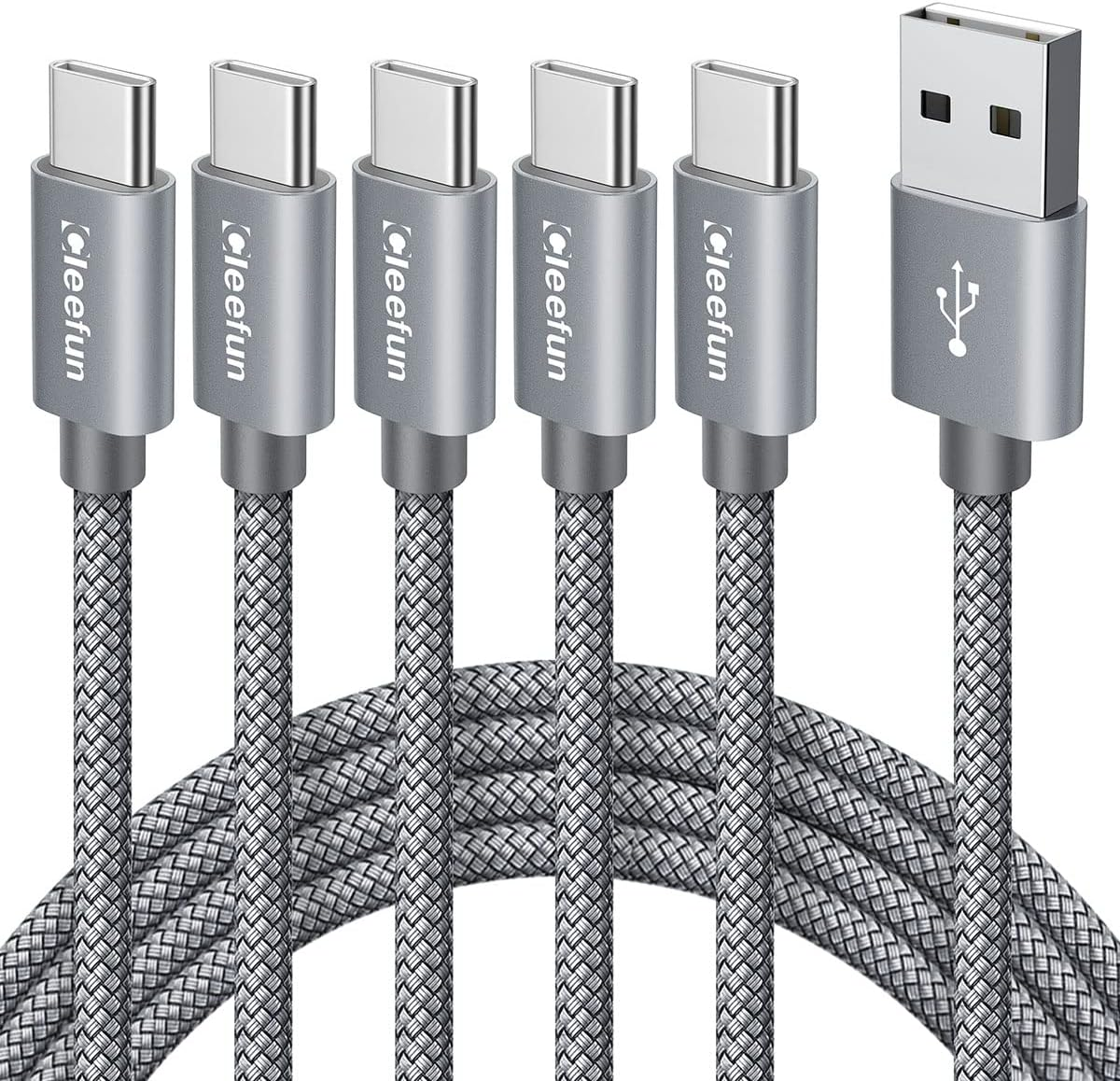 6Ft USB C Fast Charging Braided Cable 5-Pack for iPhone 15 Pro Samsung S24-image