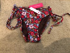 Xhilaration Rust Floral Side Tab Cheeky Ruched Back Bikini Bottoms Size XS NWT