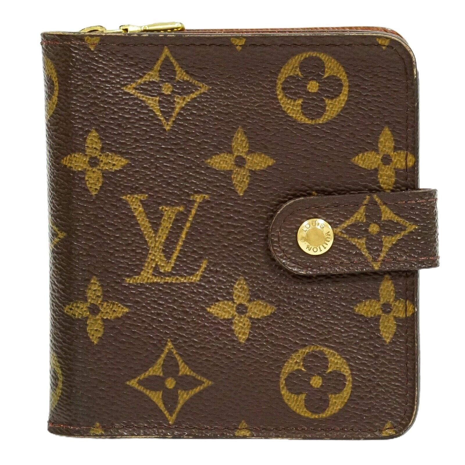 Louis Vuitton Womens Zip Around Damiere Ebene Bi Fold Wallet Brown Coated Canvas
