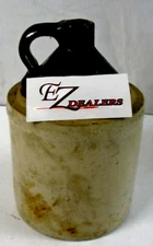 Vintage Antique Stoneware Whiskey Jug Crock 10" x 7" Shoulder Jug 2 Finger