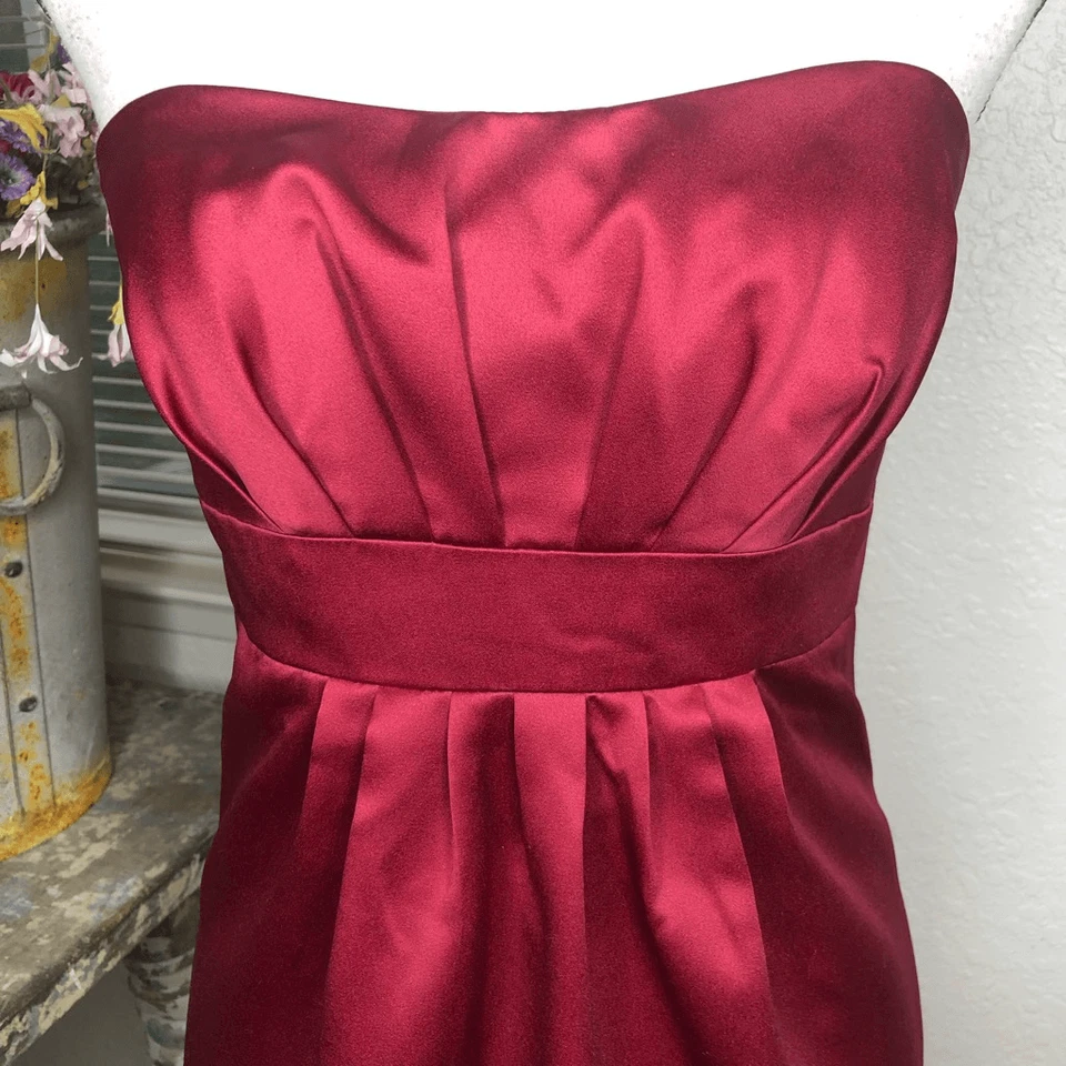 Alfred Angelo Wine Red Satin Strapless Occasion /Bridesmaid Dress - Image 2 of 4