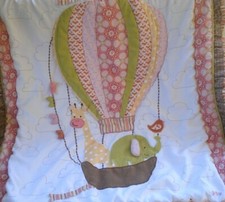 CoCaLo Infant Girl's Quilt Dust Ruffle Pink Print Giraffe Elephant