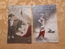 Lotto 2 vecchie cartoline 1915 Bandiera sabauda con corona