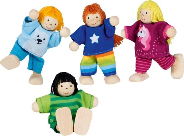 Biegepuppen KINDER-CLIQUE 4 BiegepüPpchen Holzbiegepuppen Puppen Puppenhaus Neu-image