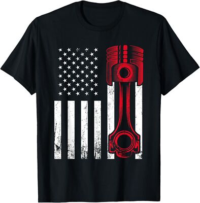 NEW LIMITED Car Enthusiast - American Flag Piston Muscle Car Gift T-Shirt