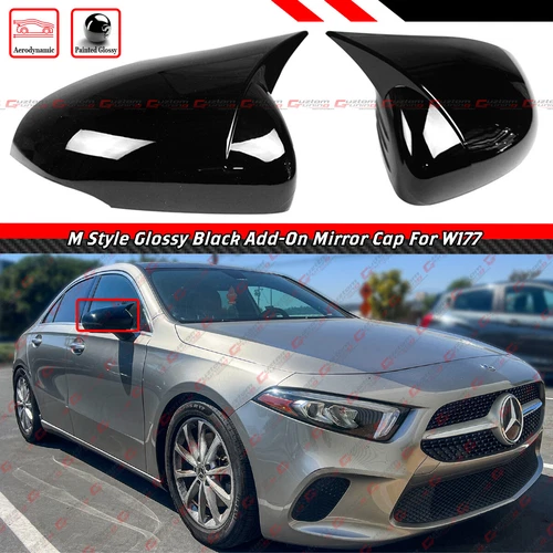 FOR 2019-23 MERCEDES BENZ W177 A250 A35 AMG M STYLE GLOSS BLACK MIRROR COVER CAP