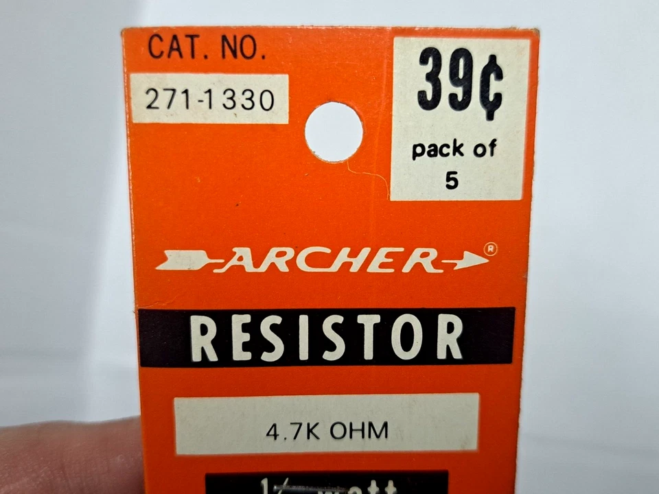 Archer Radio Shack resistor1/4 watt, 5% Tol., 4.7K OHM, Cat. No. 271-1330, NOS - Image 2 of 4