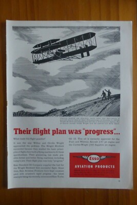 8/1953 PUB ESSO AVIATION PRODUCTS WRIGHT BROTHERS KITTY HAWK ORIGINAL AD