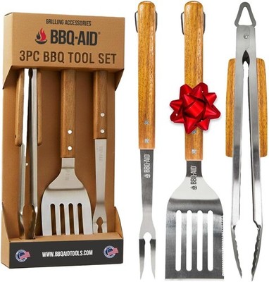 3 piece BBQ Grilling Accessories Set - BBQ Tongs Spatula Fork Set - Heavy Duty