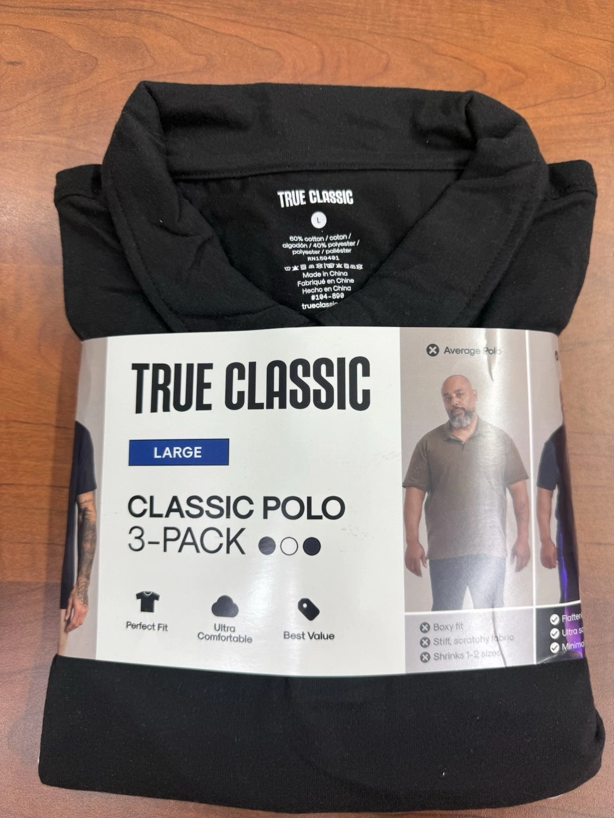 True Classic Classic Polo 3 Pack Size L - Black/White/Navy