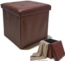 Sitzhocker mit Stauraum 40 x 40 x 40 cm Kunstleder Sitzfläche gepolstert braun