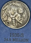 1936s Buffalo nickel, nice original AU condition Full Date and Horn, No issues