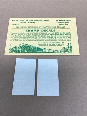 Champ Decals HO Scale HD-42: Box Car, Flat, Gondola, Stock White Lettering