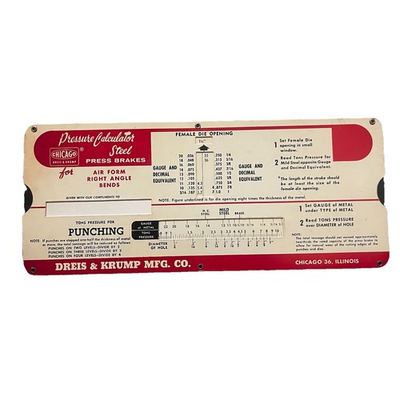 #ad Vintage Chicago Dreis amp; Krump Press Brake Calculator $8.50