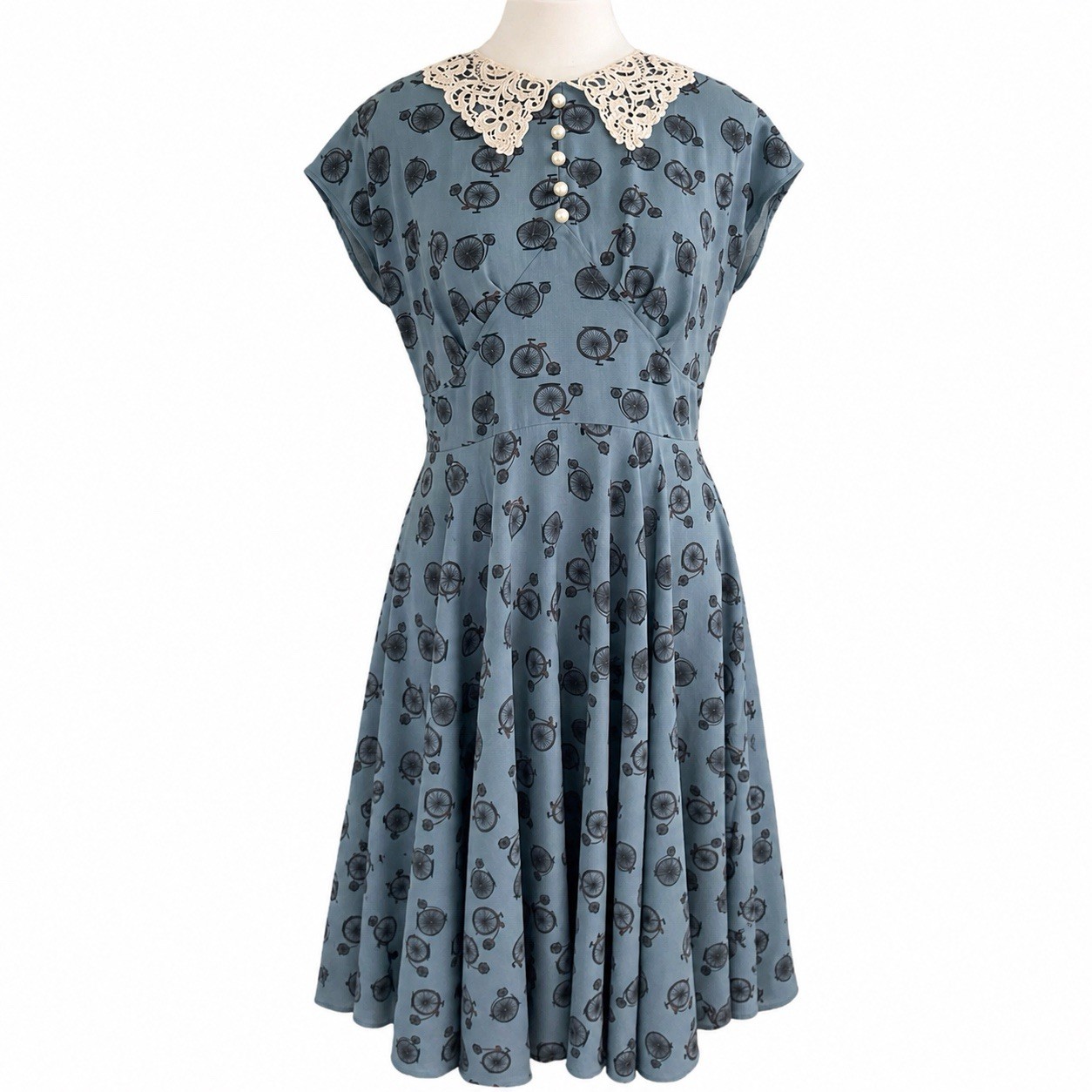Hell Bunny Vixen L Rockabilly Party Dress Blue Vintage Bicycle 50s Swing Pinup
