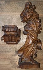 Maria mit Jesuskind Holzfigur, Handgeschnitzt Madonna 49 cm Wandsockel 15 cm