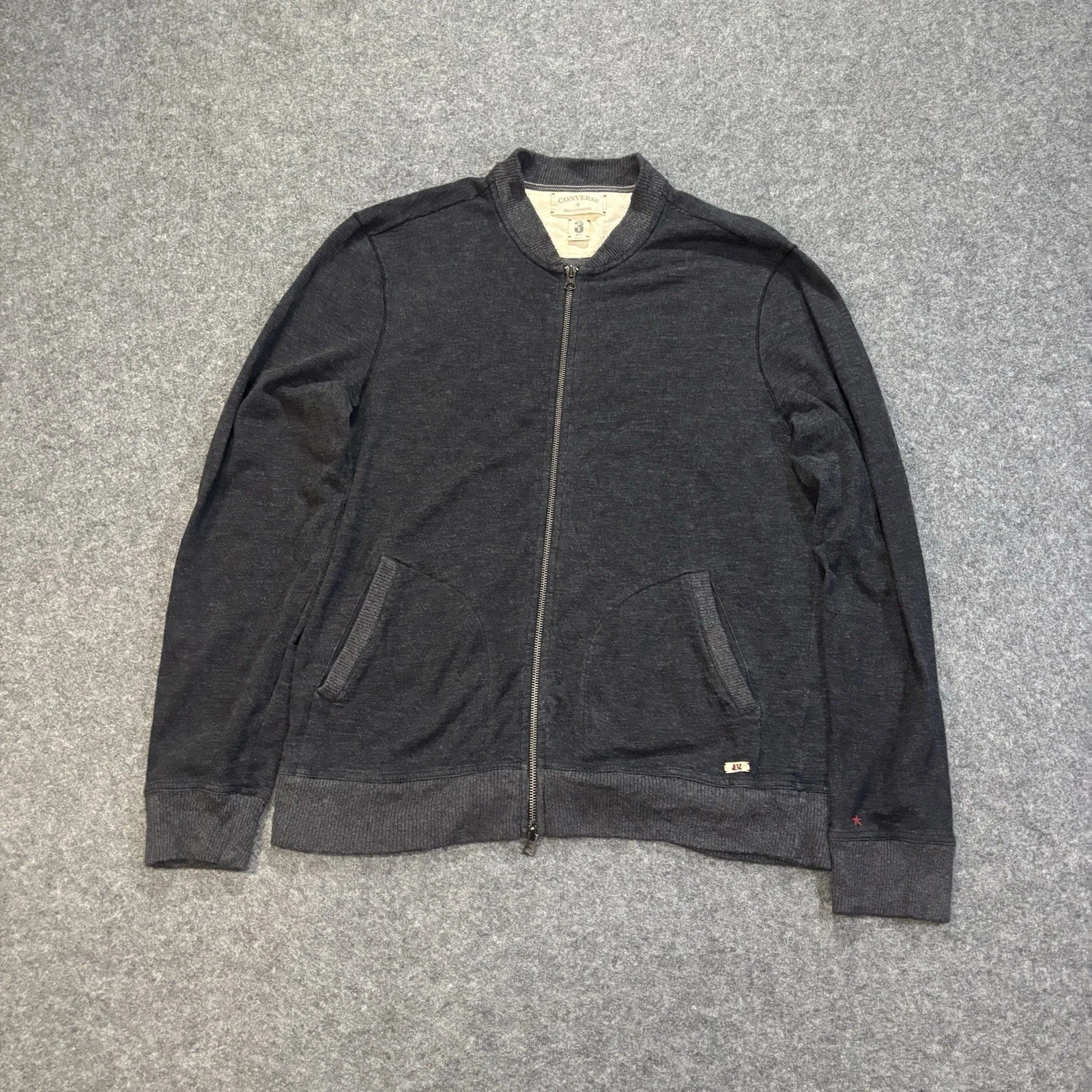 Converse John Varvatos Jacket Mens Large 3 Gray Bomber Full Zip Cotton - product detail image 1