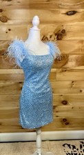 Alyce Paris Homecoming Prom dress with feather trim Light Blue Women s 8 NWT