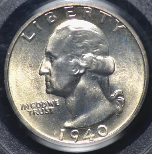1940 S WASHINGTON QUARTER PCGS MS 65 GLOSSY WHITE SATIN LUSTER, VERY FEW MARKS,