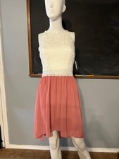 NWT Fit & Flare Dress Size 7 Juniors White Pink Lace Sleeveless