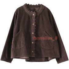 Women Corduroy Blouse Shirt Coat Jacket Top Lace Button Loose Casual Outwear New