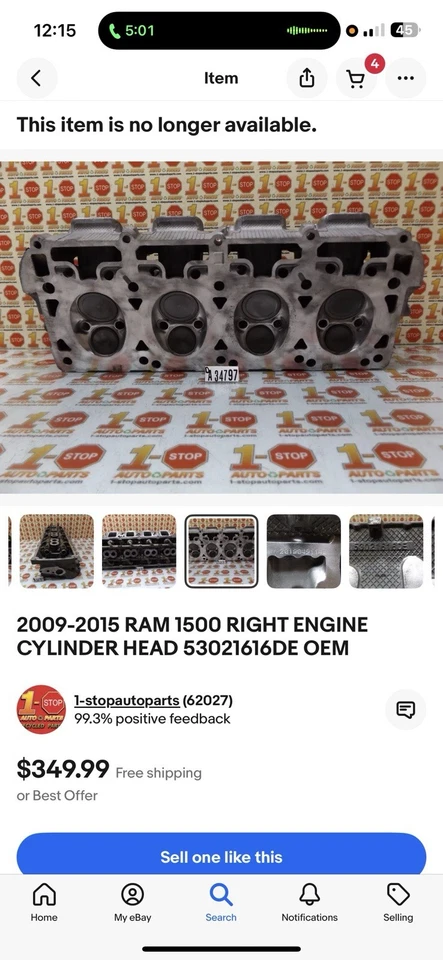 RAM 1500 2009-2015 CULATA MOTOR DERECHO 53021616DE OEM Foto 4 de 4