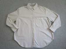 AYR Shirt Womens Small Beige White Striped Oxford The Deep End