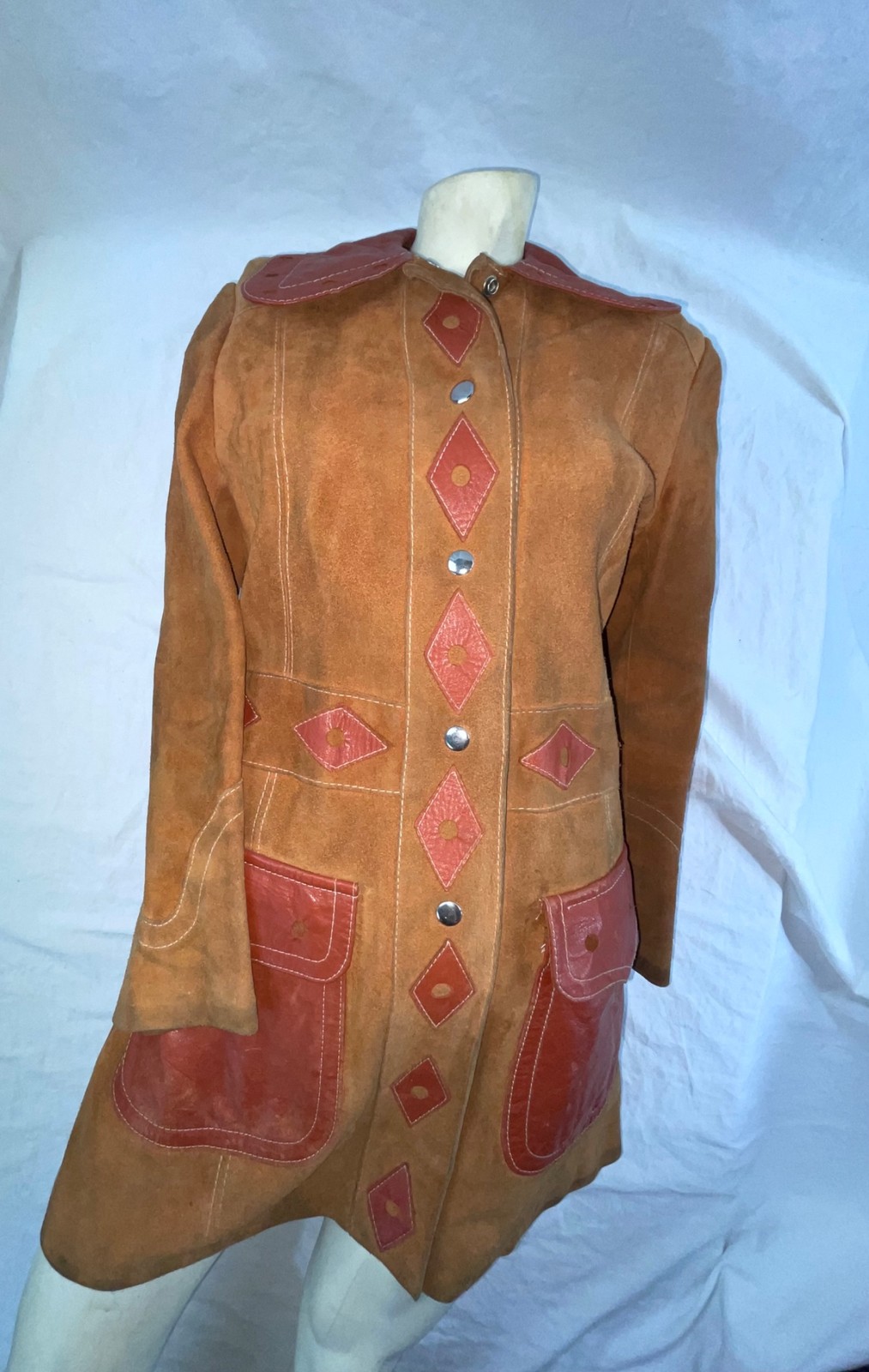 VTG 60S 70S WOMENS LEATHER SUEDE WOMENS DISCO HIPPY LONG PRINCESS COAT JACKET image 4