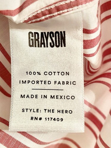 NWT- GRAYSON The Hero Button Down Shirt White Stripes 100% Cotton Top Size 01 - Picture 9 of 11