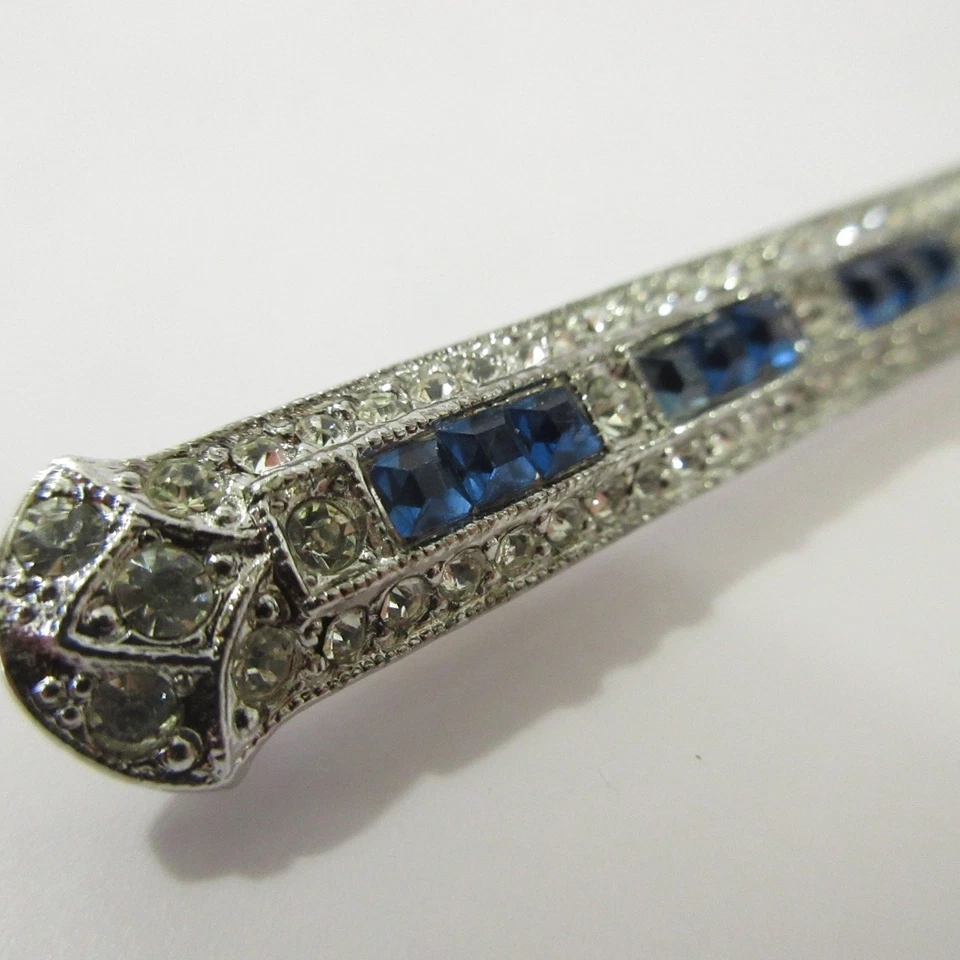 Broche broche barra diamantes de imitación zafiro Art Deco victoriano Kenneth Lane regalo Foto 2 de 4