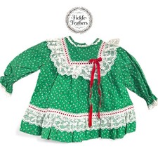 Vintage Bryan Circle Dress RGreen Christmas Calico Lace Floral Holiday SZ 6-9 Mo