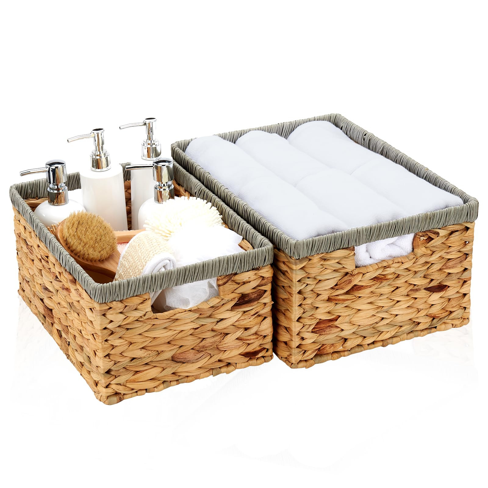 Water Hyacinth Wicker Storage Baskets with Built-in Handles-image