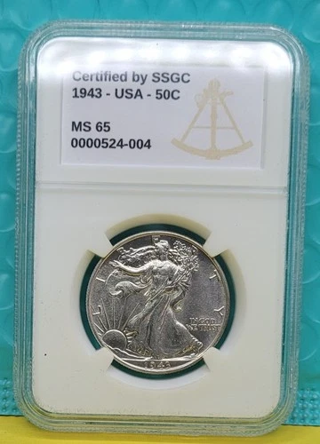 1943 WALKING LIBERTY HALF DOLLAR - SSGC MS-65, PREMIUM QUALITY GEM!