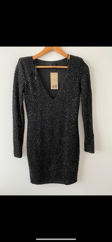 Black sparkly v neck long sleeve body in dress BNWT Size S - Picture 2 of 4