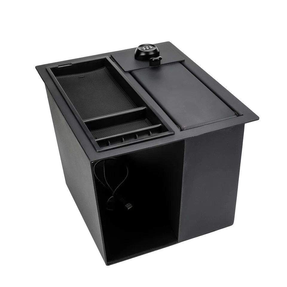 For Toyota Tundra 2014-21 Upgraded Center Console Gun Safe Lock Box W/Tray & LED - Image 4 of 4