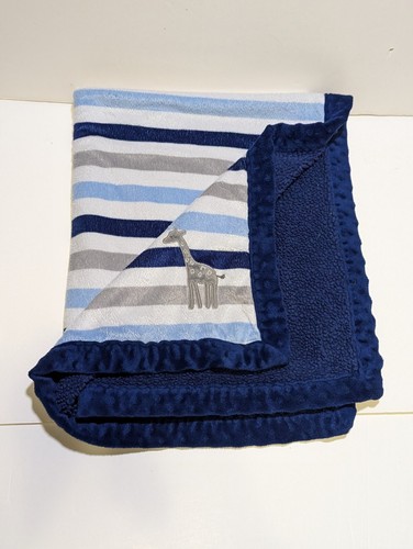 Carters Child Of Mine Navy Blue Grey White Striped Giraffe Sherpa Baby Blanket - Picture 3 of 8