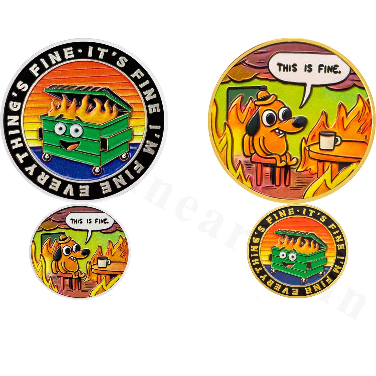 It's Fine Funny Dumpster Fire Coin Cute Puppy Hilarious Humor Thanks Gifts 2pcs