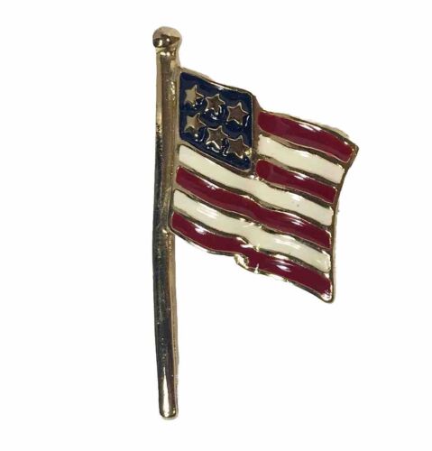 American Flag Pin Waving Gold Tone Patriotic USA 2 Inches