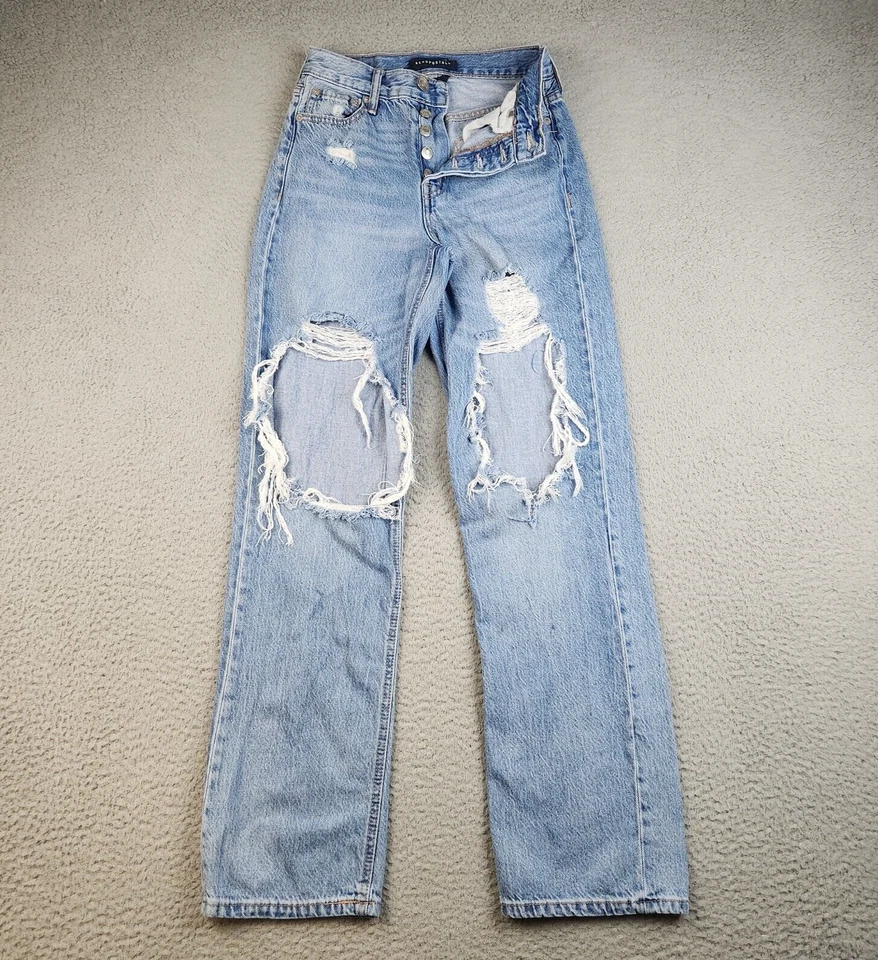 Jeans holgados Aeropostale cintura alta años 90 Jr's 00 (23x29) botón rasgado mosca grunge Foto 3 de 4